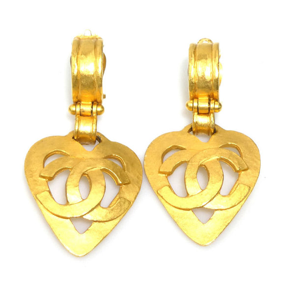 CHANEL Coco Mark Heart Metal Gold Earrings for Women e60768n - Picture 1 of 5